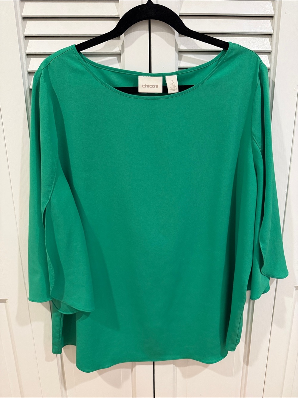 Chico's Women’s Boatneck Blouse with Flowy Sleeves - Size 3 US 16 Green